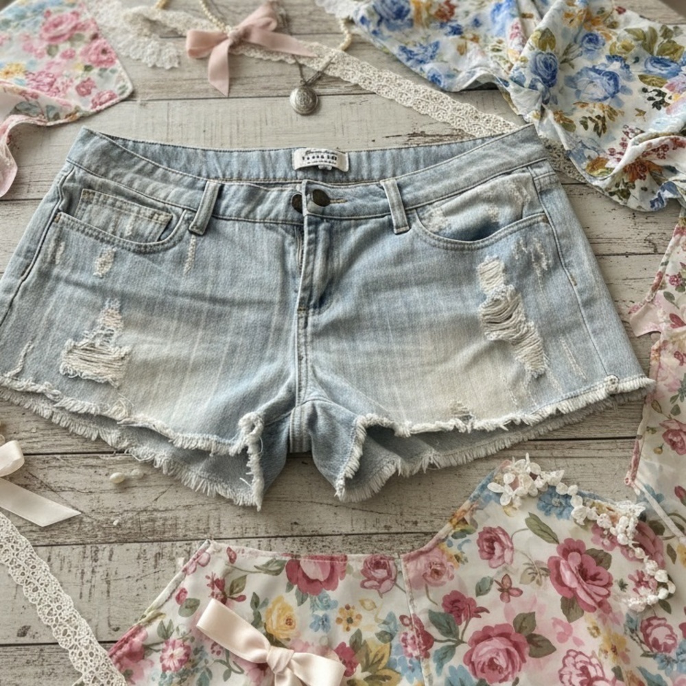 I Love H81 Light Blue Distressed Jean Shorts size 28